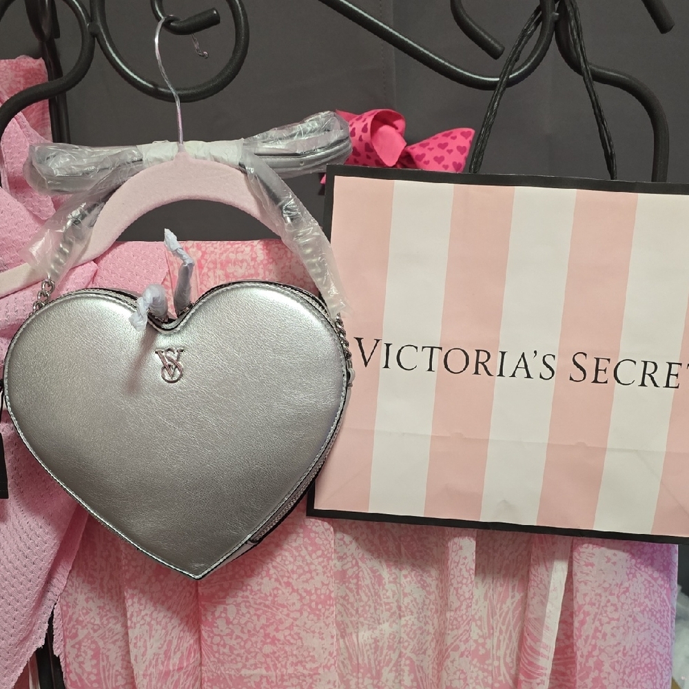 Victoria's Secret Metallic Silver Heart Purse
